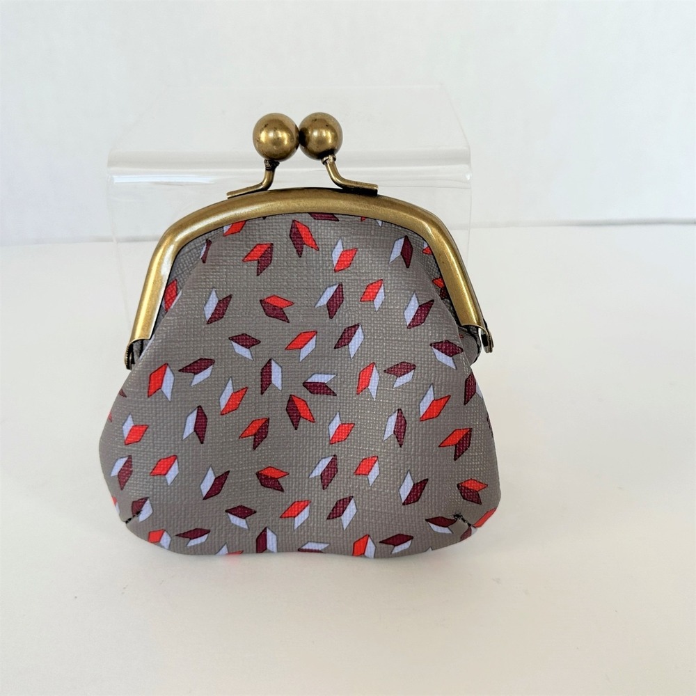 Fossil Coated Canvas Metal Frame Kisslock Coin Change Purse Wallet 4" x 4"